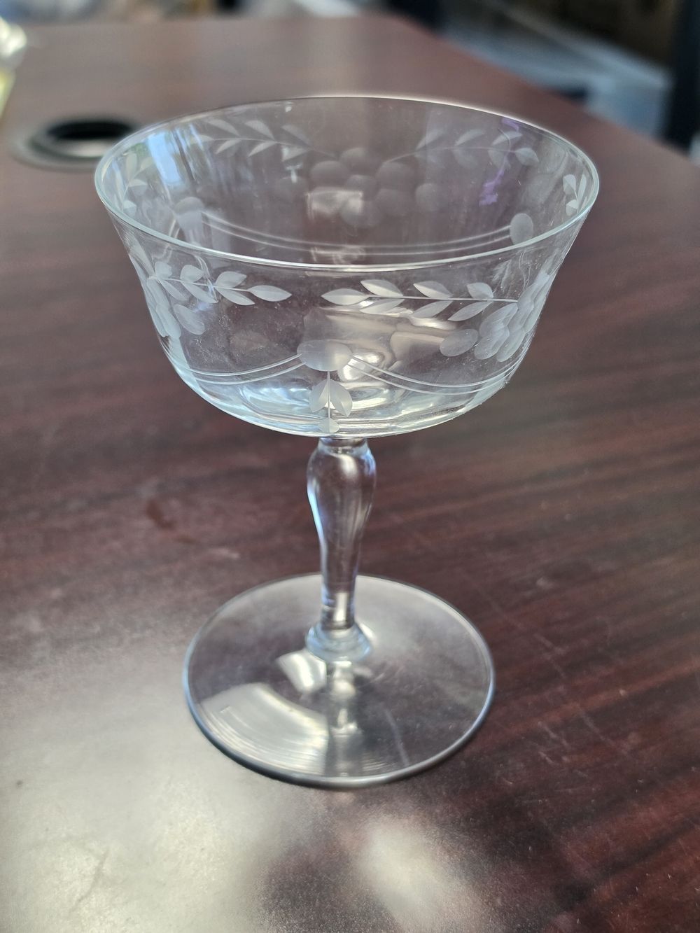 Etched Glass Coupe - Clear Floral Pattern